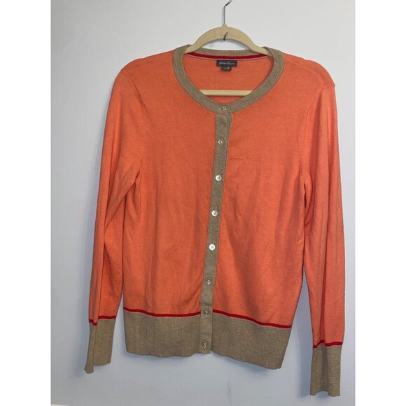 Women's Eddie Bauer Cardigan Sweater Lightweight Button Peach Beige Size Medium - Picture 1 of 8